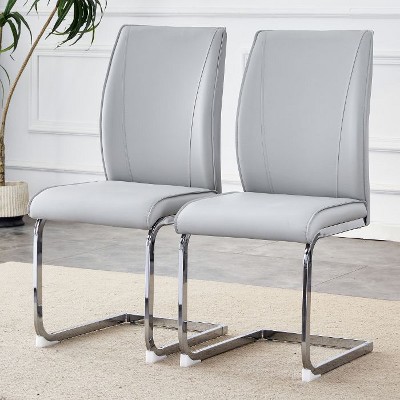 CAVINAS Modern PU Leather Dining Chair with Arched Metal Silver Legs and Ergonomic High Backrest, Luxury Simple Arch Chair