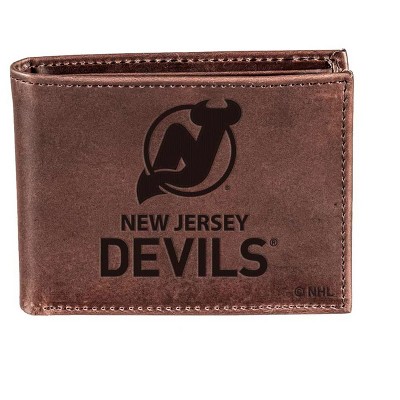 Evergreen NHL New Jersey Devils Brown Leather Bifold Wallet Officially Licensed with Gift Box
