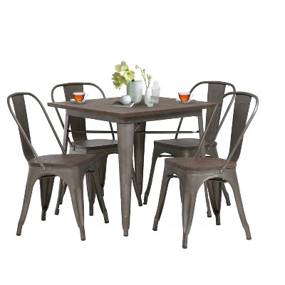 FDW Dining Table and Chairs Industrial Chic 5 Piece Indoor Outdoor Dining Set for Patio Backyard or Garden, Bronze