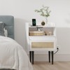 Set of 2 Rattan Nightstands, Boho Bedside Tables with Drawer & Open Shelf, Solid Wood Legs for Bedroom - 2 of 4