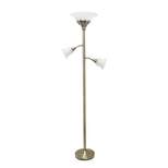 Torchiere Floor Lamp with 2 Reading Lights and Scalloped Glass Shades Antique Brass - Lalia Home