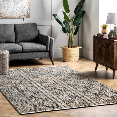 Handmade Dark Grey Tufted Diamond 5x8 Area Rug