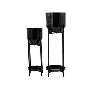 Olivia & May 2pc Modern Metal Planter Pots - 1 of 4