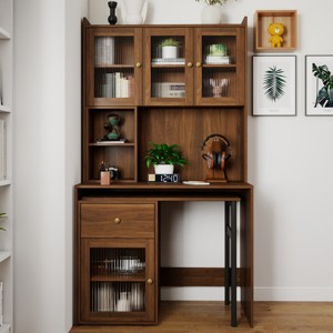Computer Desk Modern with Rotating Desktop and Glass Door Hutch for Home Office 39.3in-3irtyhousy - 1 of 4