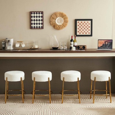 Resenkos Counter Bar Stools, Counter Stool,24" Tall, Round Bar Stools, Set of 2 - Contemporary Upholstered Dining Stools for Kitchens,White Beige