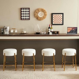 Resenkos Counter Bar Stools, Counter Stool,24" Tall, Round Bar Stools, Set of 2 - Contemporary Upholstered Dining Stools for Kitchens,White Beige - 1 of 4