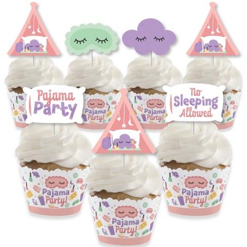 ADIANZI Pajama Party Decorations Slumber Party Favors Pajamas Theme Party Suit Includes Banner Hanging Swirls Cake Topper Balloons Cupcake Toppers
