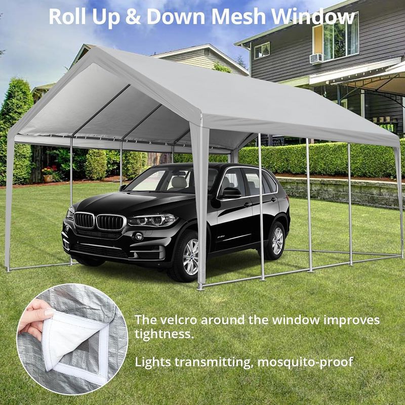 Car Canopy Garage Boat Party Tent 13x25 FT W/ Removable Sidewalls & Zipper Doors, 4 of 7
