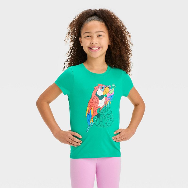 Girls' Short Sleeve 'Parrot' Graphic T-Shirt - Cat & Jack™ Turquoise Green, 1 of 5