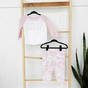 Grayson Threads - Infant Pink Choose Happy Raglan Tshirt + Ruffle Pant Set - 1 of 3