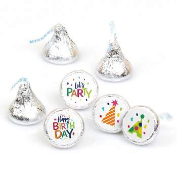 Big Dot of Happiness Cheerful Happy Birthday - Colorful Birthday Party Round Candy Sticker Favors - Labels Fits Chocolate Candy (1 sheet of 108)