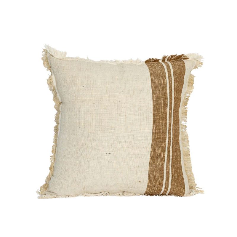 Hand Woven Brown Striped Throw Pillow Jute & Cotton With Polyester Fill by Foreside Home & Garden, 1 of 7