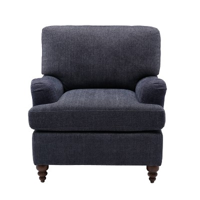 Clarendon Navy Blue Traditional Accent Chair with Walnut Legs