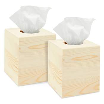 Juvale 2 Pack Unfinished Wood Tissue Box Cover for DIY Crafts, Home Decor, 5 x 5.5 in