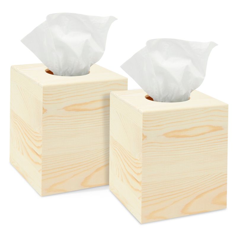 Juvale 2 Pack Unfinished Wood Tissue Box Cover for DIY Crafts, Home Decor, 5 x 5.5 in, 1 of 10