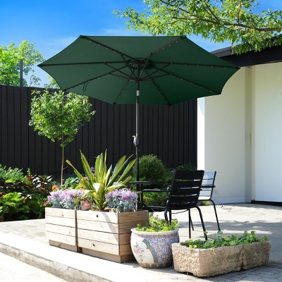Green 9-Foot Patio Umbrella with Solar LED Lights