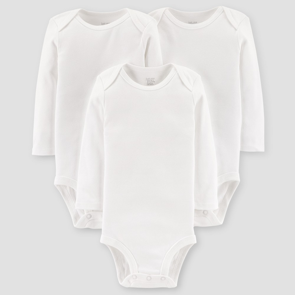 Baby 3pk Long Sleeve Bodysuit - Just One You Made by Carter's White 9M, Infant Unisex, Size: 9 M