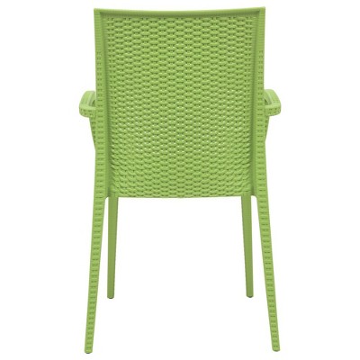 Green Polypropylene Weave Design Stackable Dining Arm Chair