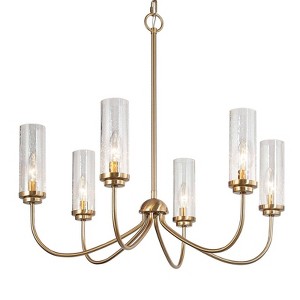 LNC Ellan 6-Light 25" Modern Candlestick Medium Chandelier, Polished Gold with Seeded Glass - 1 of 4
