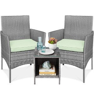 Best Choice Products 3-Piece Outdoor Wicker Conversation Patio Bistro Set, w/ 2 Chairs, Table - 1 of 4