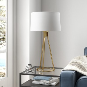 Hudson and Canal 28" Tall Table Lamp with Drum Fabric Shade - 1 of 4