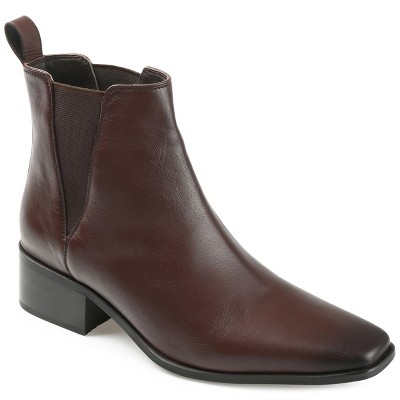 Journee Signature Womens Genuine Leather Brooklee Square Toe Stacked Chelsea Booties