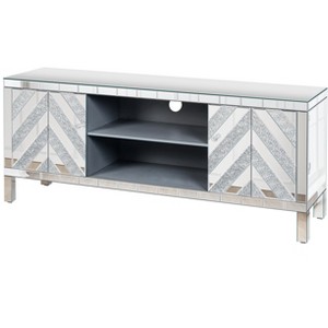 Dexmalle Mirrored TV Stand with M Shape Sparkling Mirror Doors - 1 of 4