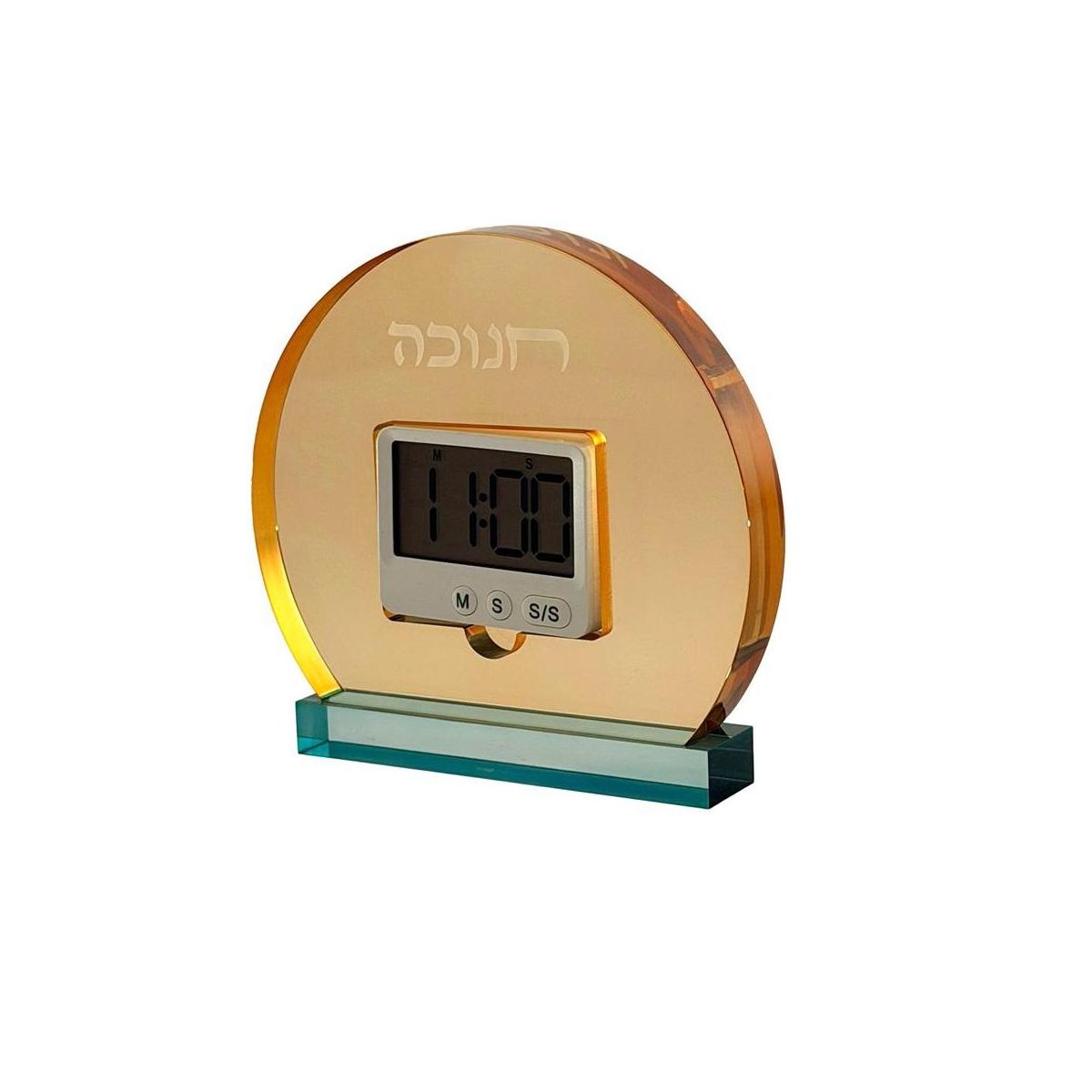Amber & Teal Lucite Chanukah Timer White, Elegant Hanukkah Judaica Decor with Digital Clock Display