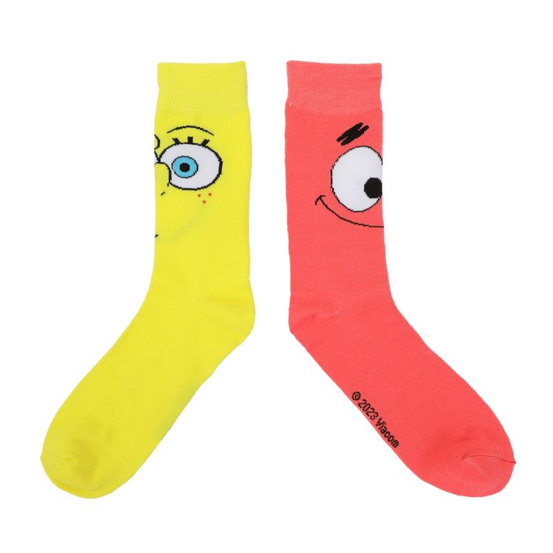 Spongebob Squarepants Spongebob & Patrick Faces With 3D Tongues Men's Casual Crew Socks, 3 of 7