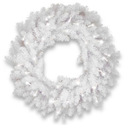 National Tree Company Pre-Lit Artificial Christmas Wreath, White, Dunhill Fir, White Lights, Christmas Collection, 30 Inches