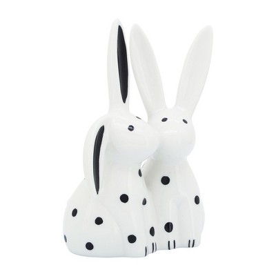 Sagebrook Home 7" Kissing Bunnies Sculpture - Contemporary Porcelain White and Black Bunny Statue for Home or Office Decor - Romantic Gift Idea