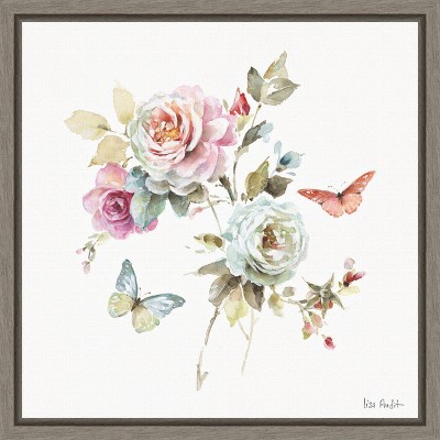 Lisa Audit Floral Butterfly Canvas Print in Gray Frame 16x16