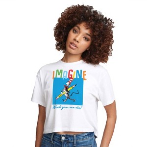Women's - Dr. Seuss - Cat in the Hat Imagine Cropped Graphic T-Shirt - 1 of 4