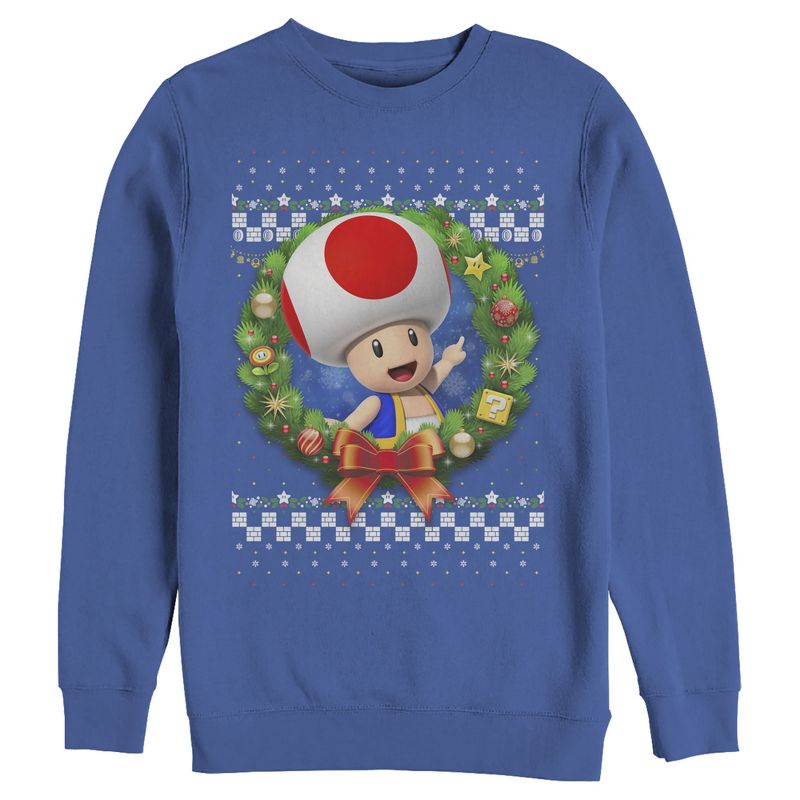 Men's Nintendo Christmas Toad Wreath Sweatshirt, 1 of 4