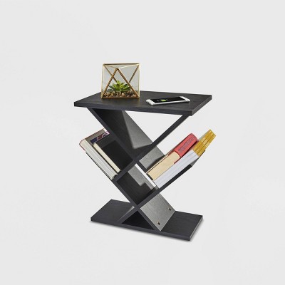 Modern Zig-Zag Black Walnut Storage Accent Table