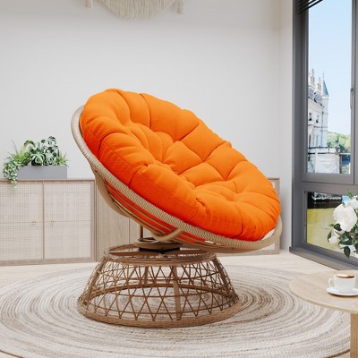 Bigget Steel Swivel Wicker Outdoor Patio Papasan Lounge Egg Chair, Orange