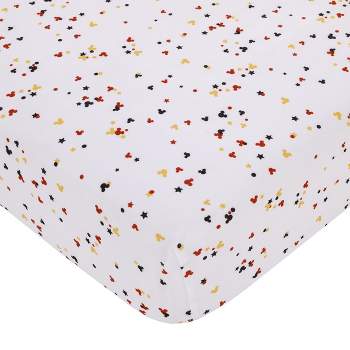 Disney Mickey Mouse - Red, Yellow, Black and White Mickey Confetti Nursery Fitted Crib Sheet