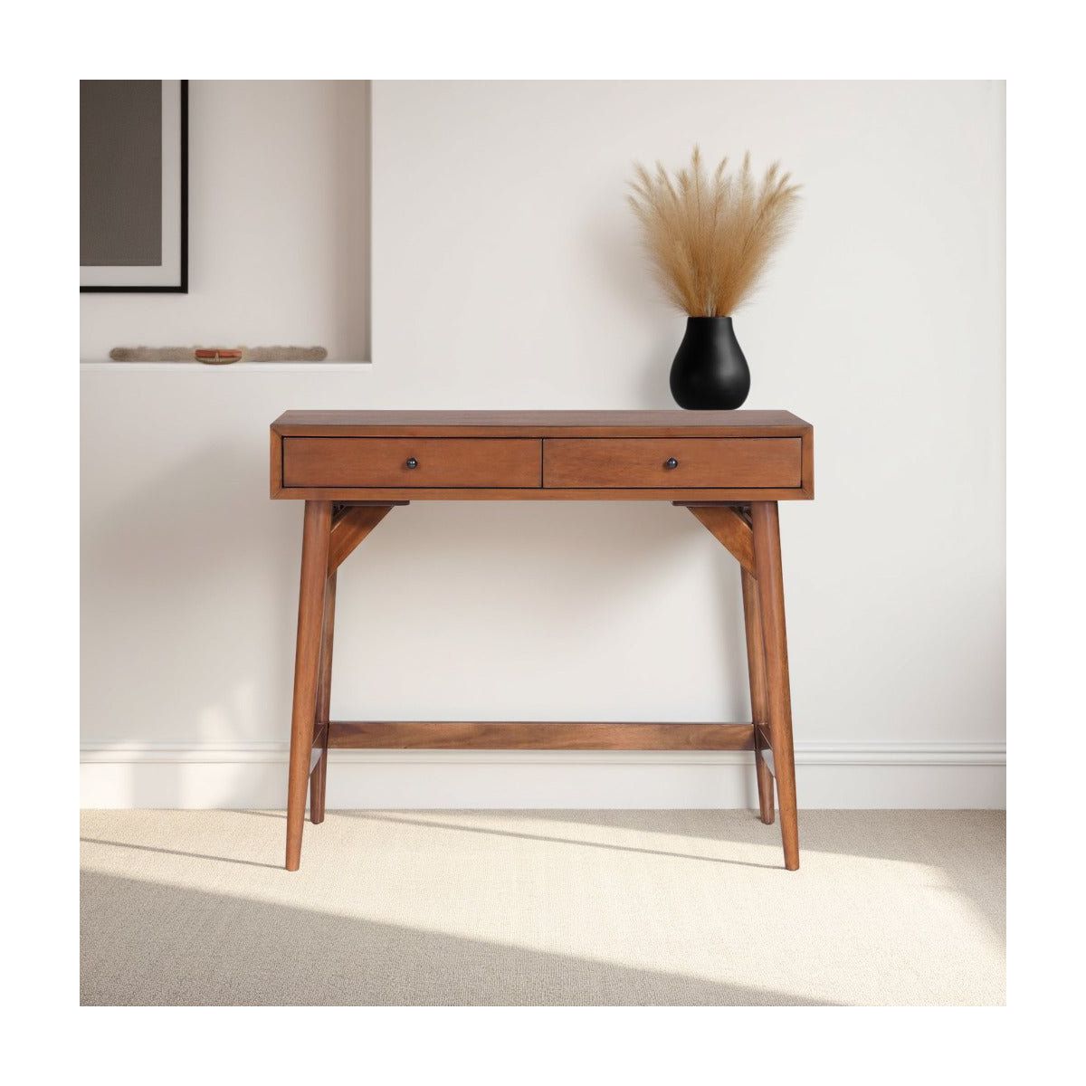 Flynn Mid-Century Mini Desk in Chestnut | Alpine Furniture - thumbnail 2