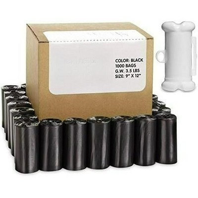 Large 9x12 Inch Dog Waste Bags - 1000 Count Refill with Dispenser, Extra Thick Pick Up Bags in Black