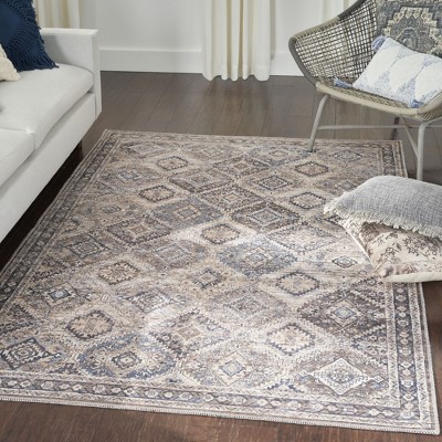 Ivory and Latte Medallion Cotton Chenille 4' x 6' Area Rug