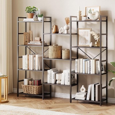 4-Tier Industrial Bookcase w/ 11 Adjustable Shelves, Triple Column Etagere for Living Room, Bedroom & Office