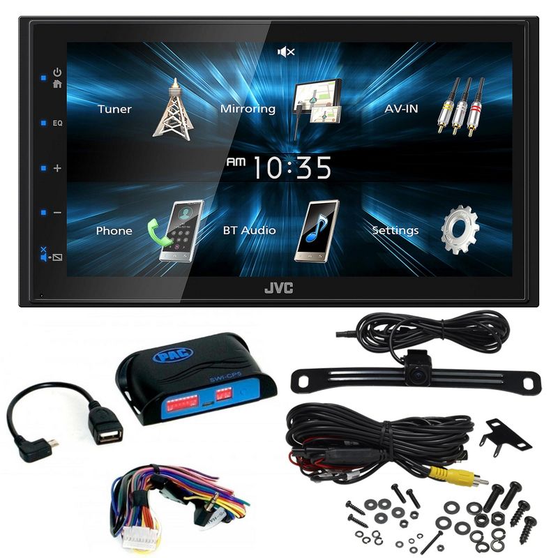 JVC KW-M150BT Digital Media Receiver featuring 6.8" WVGA Capacitive Monitor with PAC SWI-CP5 Steering Wheel Interface and License Plate Back Up Camera, 1 of 10