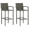 vidaXL Bar Stool Bar Seat Counter Height Island Stool for Pub Poly Rattan - Gray Set of 2 - 2 of 4