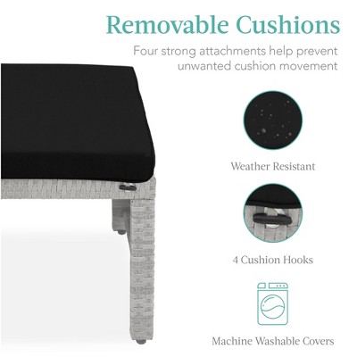 Gray and Black Wicker Outdoor Ottoman Set with Removable Cushions