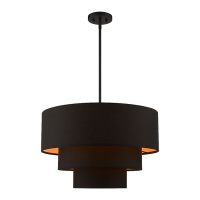 Sentosa Black Triple Drum Pendant Light with Orange Interior