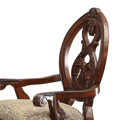 Antique White Floral Faux Leather Arm Chairs, Set of 2