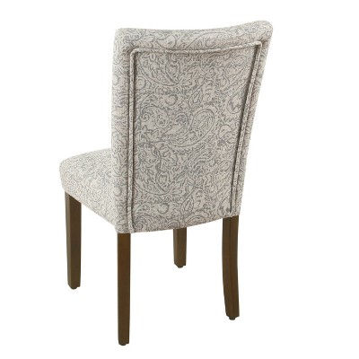 Floral Gray Linen Upholstered Parsons Side Chair Set