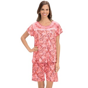 Collections Etc Floral Pajama Short Sleeve Shirt and Shorts Set - 1 of 4