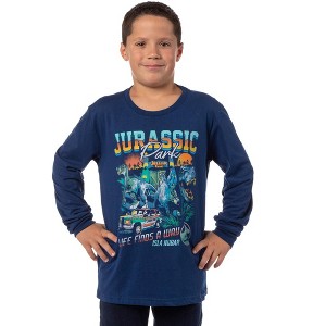 Seven Times Six Jurassic Park Boys' Jurassic World Life Finds A Way Isla Nubar Kids T-Shirt Blue - 1 of 4
