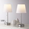 360 Lighting Justin 18" High Small Modern Accent Table Lamps Set of 2 USB Port Pull Chain Silver Finish Metal White Shade Living Room Charging Bedroom - 2 of 4